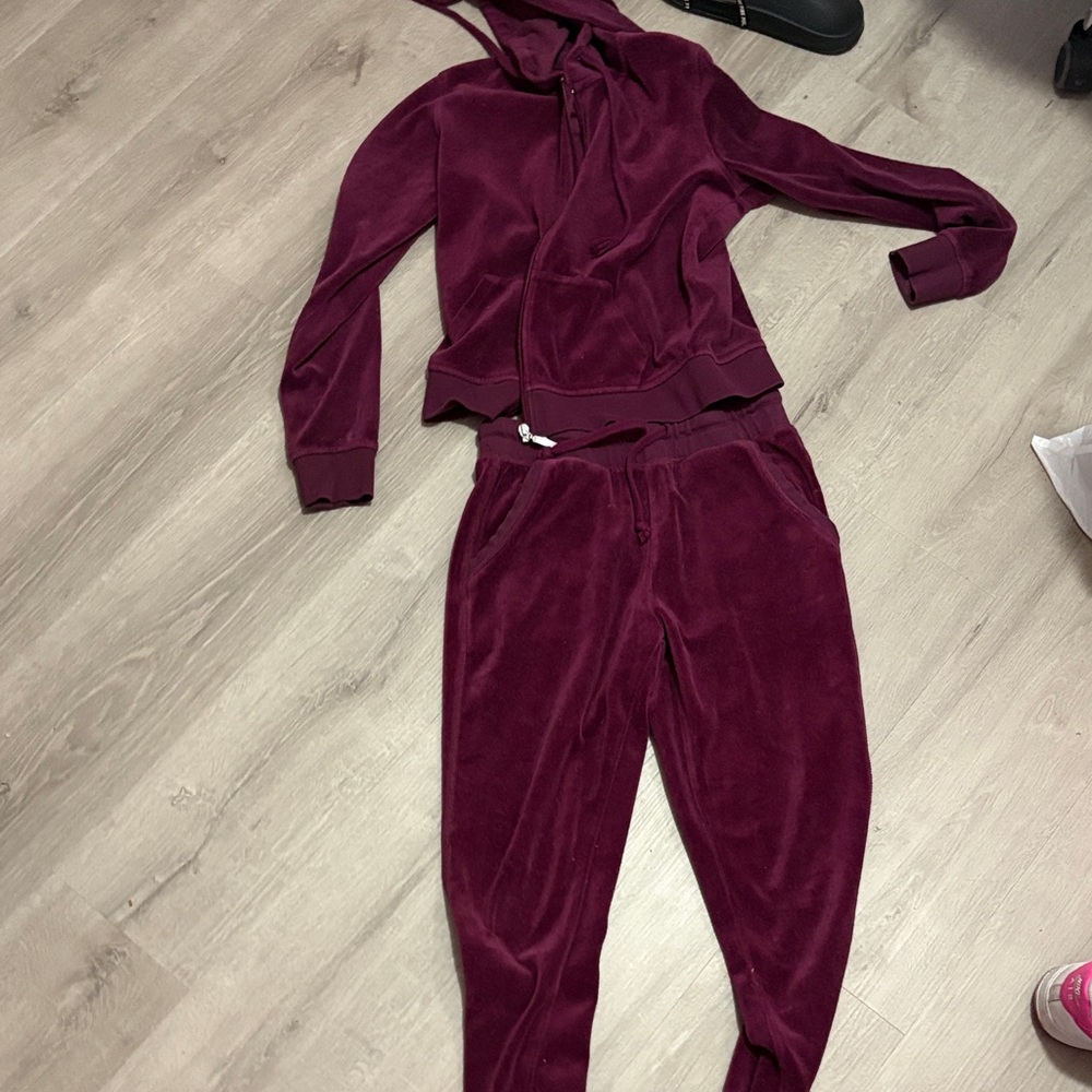 Fashion Nova Burgundy Velour Hoodie & Jogger Set